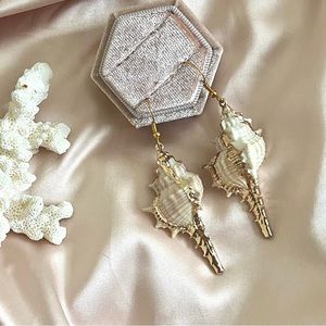 Sea Snail Shell Gold Plated Hook Earrings‎